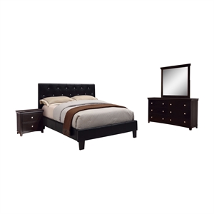 foa kylen 4pc black faux leather bed set - king+nightstand+dresser+mirror