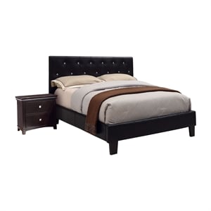 foa kylen 2pc black faux leather bedroom set - twin + nightstand