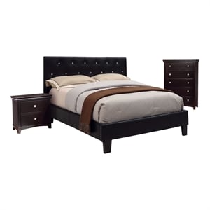 foa kylen 3pc black faux leather bedroom set - twin + nightstand + chest