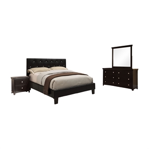 foa kylen 4pc black faux leather bedroom set - twin+nightstand+dresser +mirror