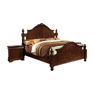 furniture of america lauryn 2 piece traditional solid wood poster panel bedroom set in brown cherry
