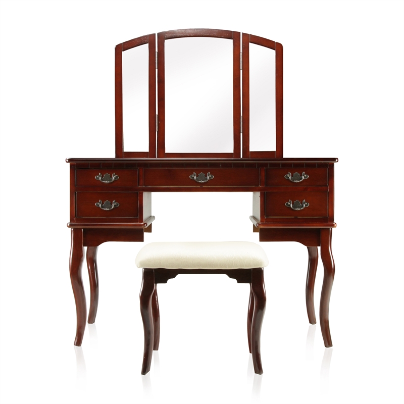 Furniture Of America Coriander 3 Piece, Cherry Wood Vanity