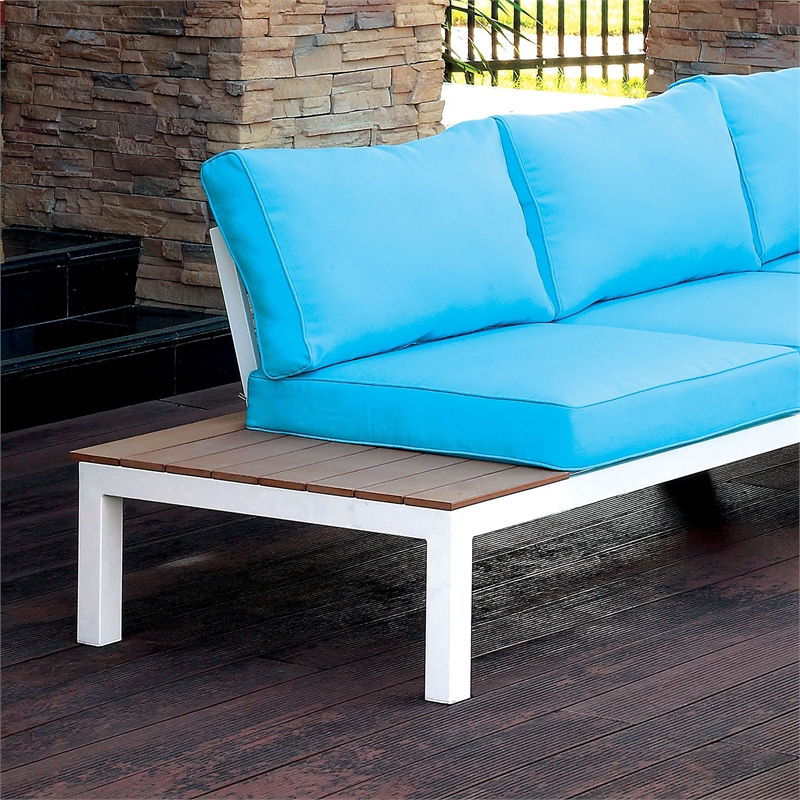 Furniture of America Chentelli Aluminum Patio Sectional with Ottoman in Blue