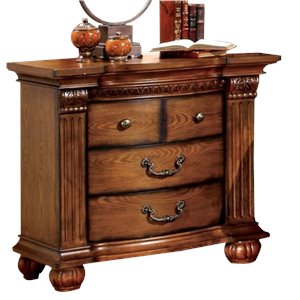furniture of america charles 3-drawer wood nightstand in tobacco oak