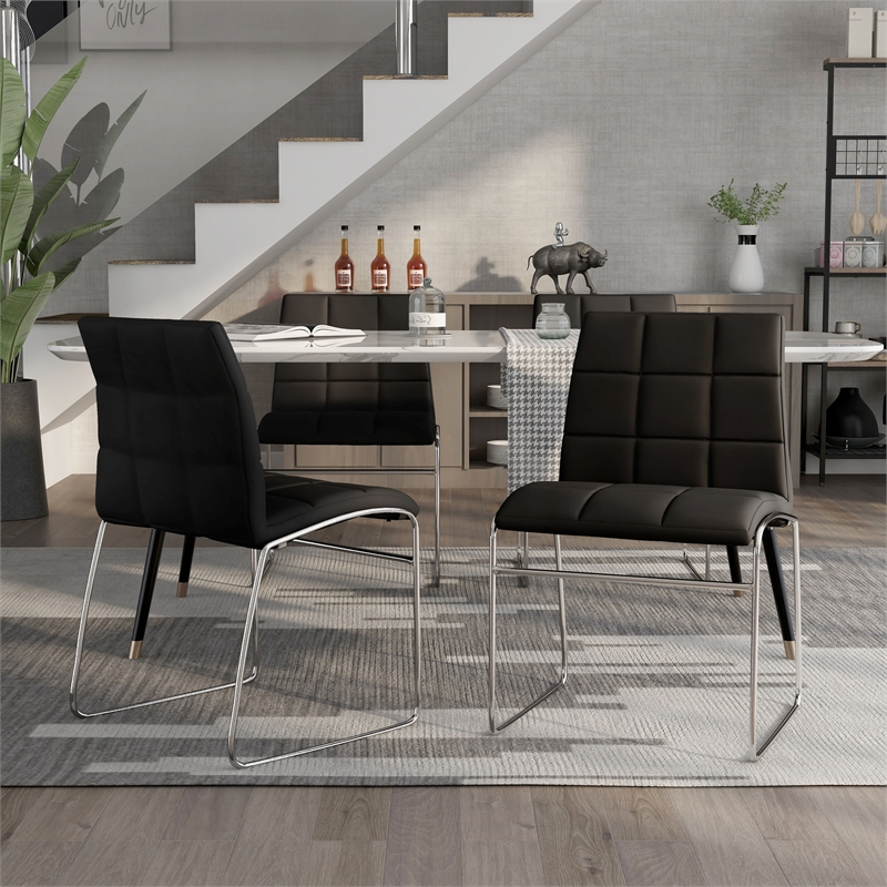 Furniture of America Poipen Faux Leather Dining Chairs in Black (Set of 2)