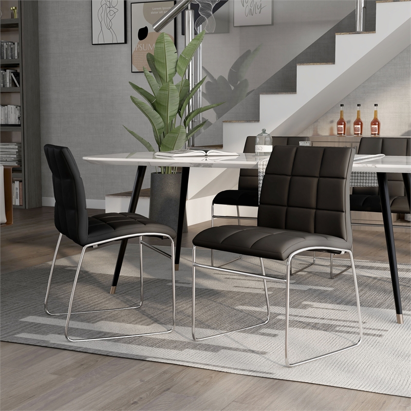 Furniture of America Poipen Faux Leather Dining Chairs in Black (Set of 2)