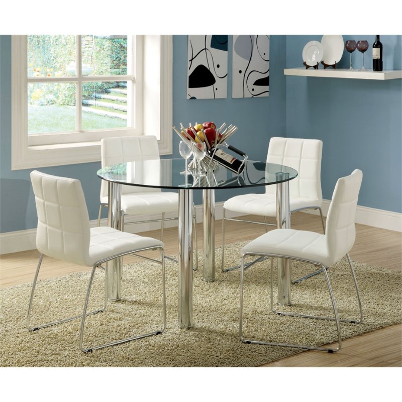 Furniture Of America Poipen Contemporary Round Glass Top Dining Table In Chrome Idf 8320t