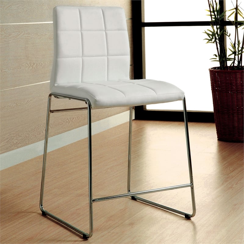 Furniture of America Poipen White Faux Leather Counter Height Chairs (Set of 2)