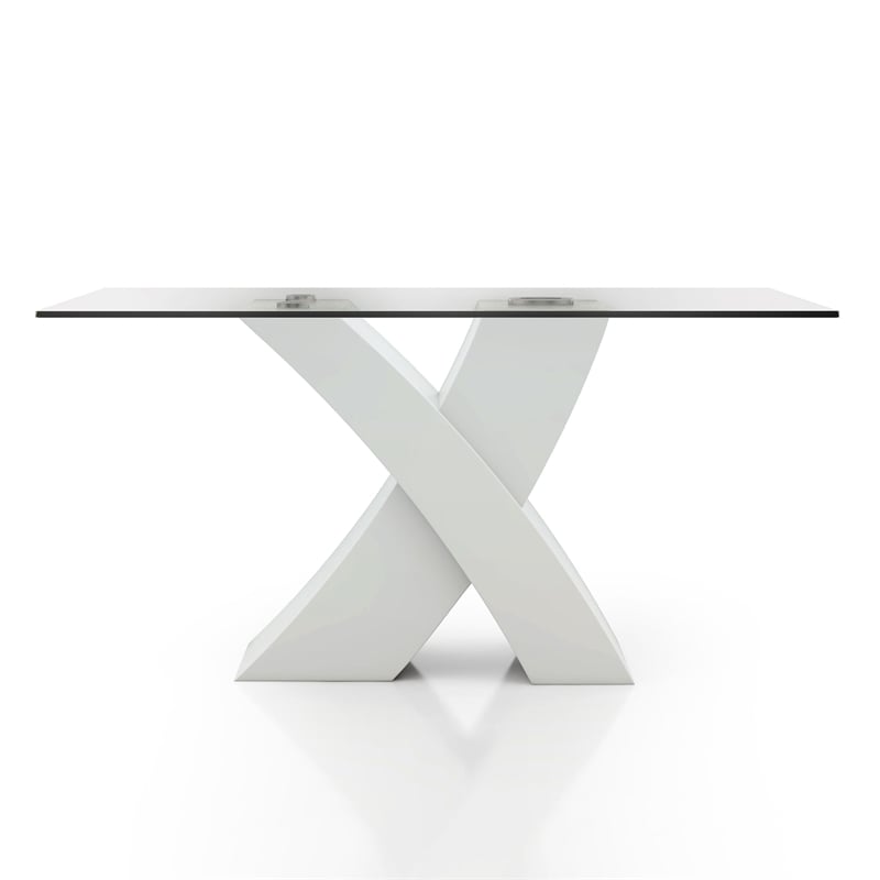 Furniture of America Duell Contemporary Glass Top Dining Table in White