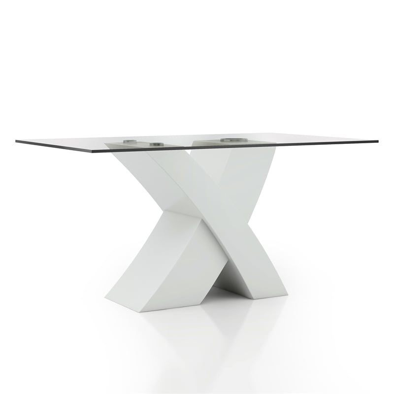 Furniture of America Duell Contemporary Glass Top Dining Table in White
