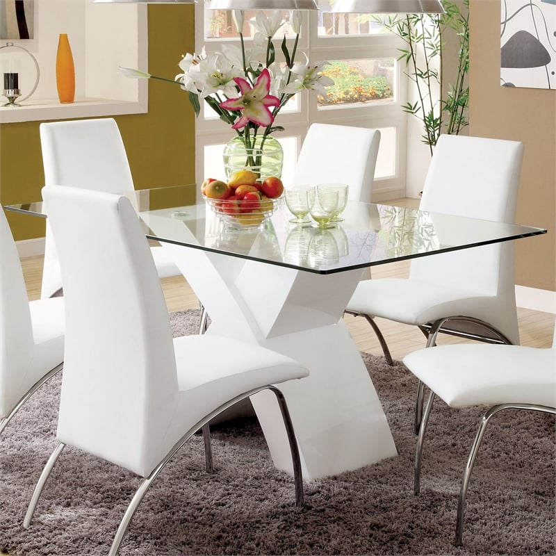 Furniture of America Duell Contemporary Glass Top Dining Table in White
