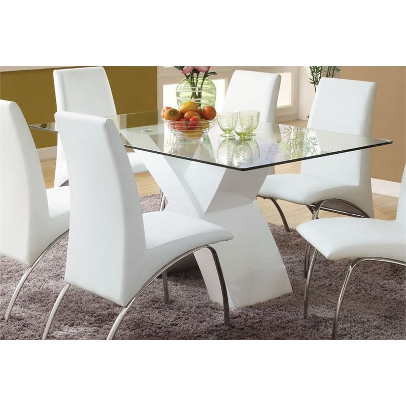 Furniture of America Duell Contemporary Glass Top Dining Table in White