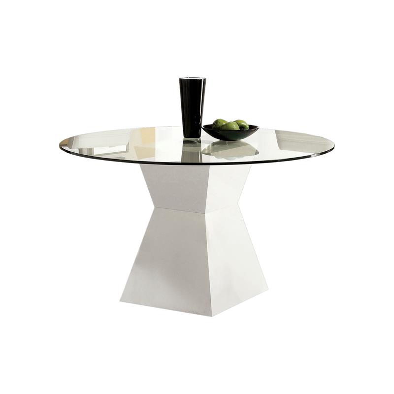 Furniture Of America Dorazio Contemporary Round Glass Top Dining Table In White Idf 8371wh T