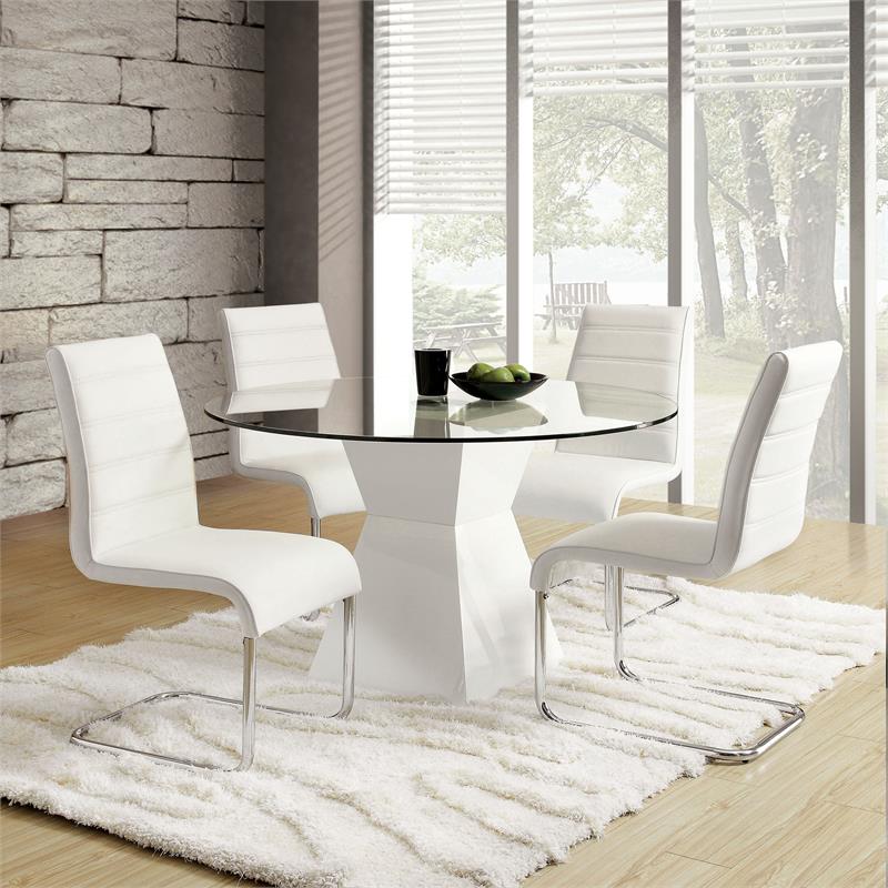 Furniture Of America Dorazio, Glass Dining Room Table With White Chairs