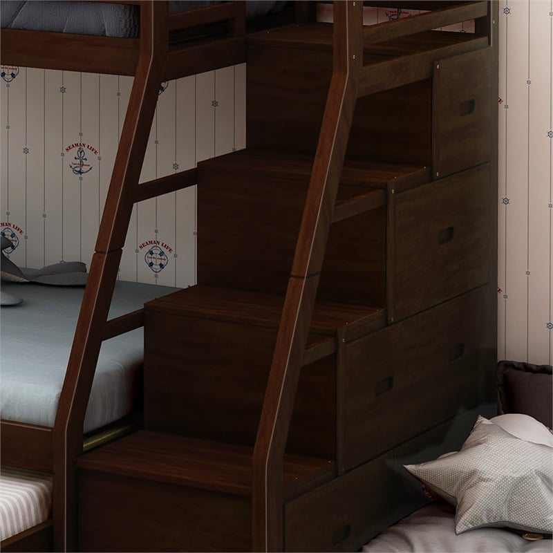Furniture of America Dannick Wood Twin over Full Storage Bunk Bed in Dark Walnut