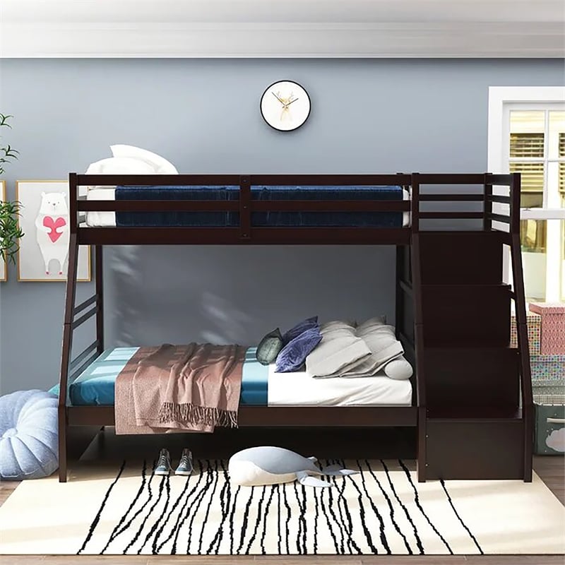 Furniture of America Dannick Wood Twin over Full Storage Bunk Bed in Dark Walnut