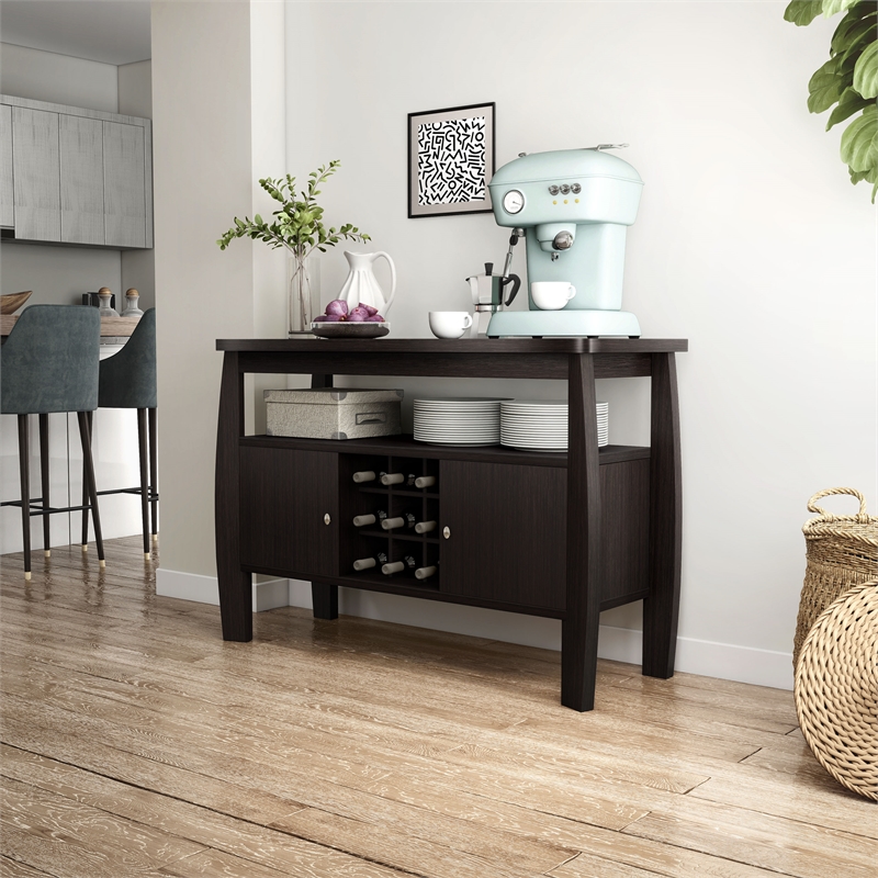 Furniture of America Mendota Wood Buffet Table with Wine Rack in Espresso