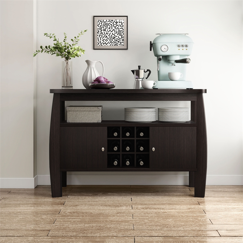 Furniture of America Mendota Wood Buffet Table with Wine Rack in Espresso