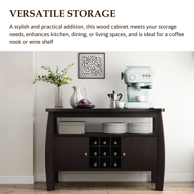 Furniture of America Mendota Wood Buffet Table with Wine Rack in Espresso