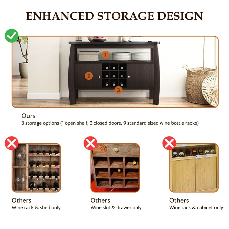 Furniture of America Mendota Wood Buffet Table with Wine Rack in Espresso