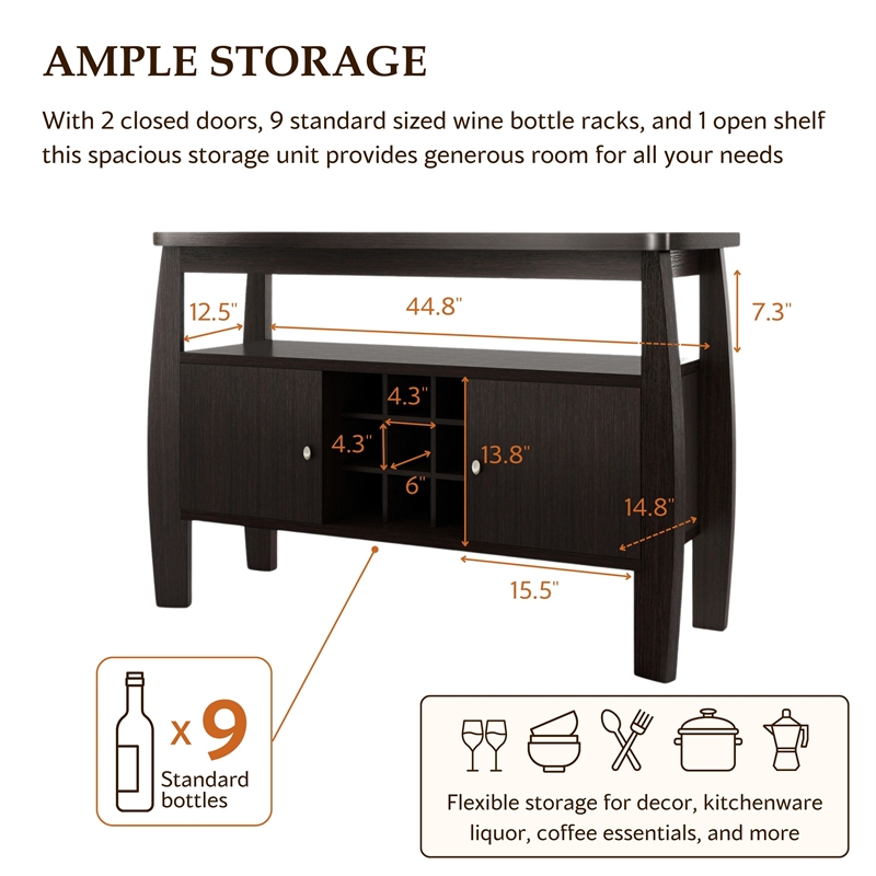 Furniture of America Mendota Wood Buffet Table with Wine Rack in Espresso