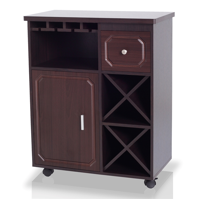 Furniture of America Odette Wood Wine Rack Kitchen Cart in Espresso