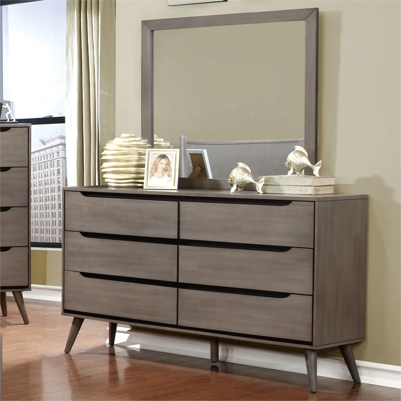 Furniture of America Belkor Solid Wood 6-Drawer Dresser and Mirror Set in Gray