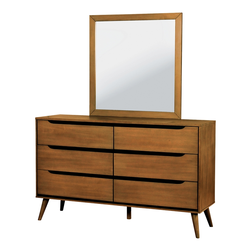 Furniture of America Belkor Solid Wood 6-Drawer Dresser and Mirror Set in Oak