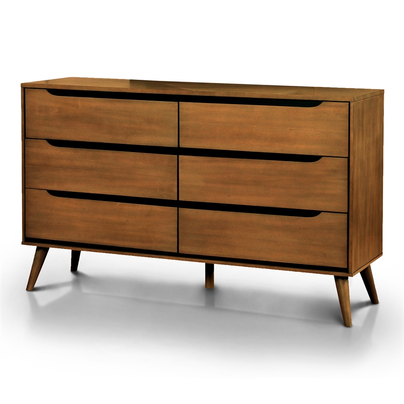 Furniture of America Belkor Solid Wood 6-Drawer Dresser and Mirror Set in Oak