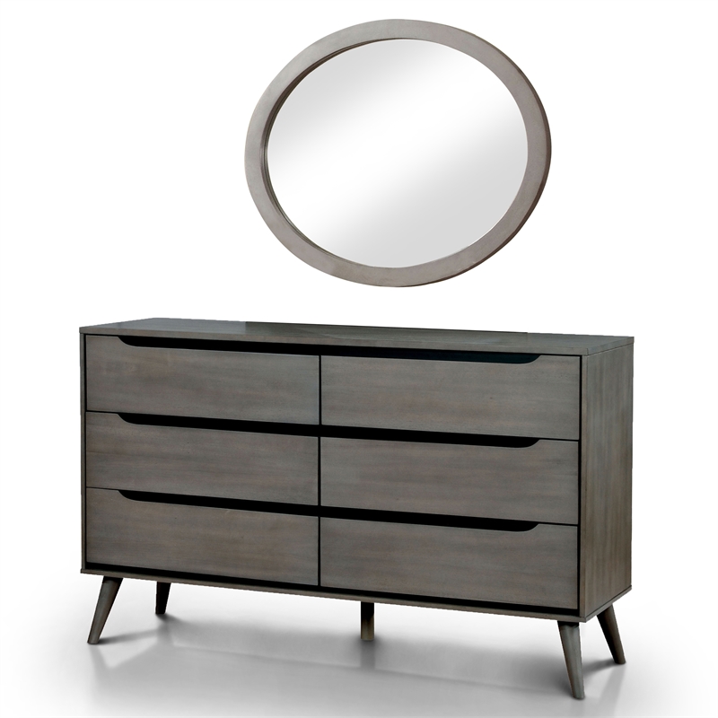 Furniture of America Belkor Wood 6-Drawer Dresser with Oval Mirror in Gray