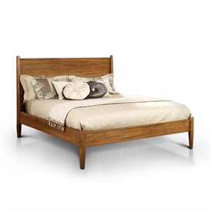 furniture of america belkor mid-century solid wood panel bed in oak