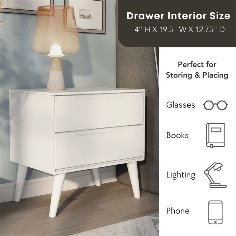 Furniture of America Belkor Mid-Century Modern Wood 2-Drawer Nightstand in Gray