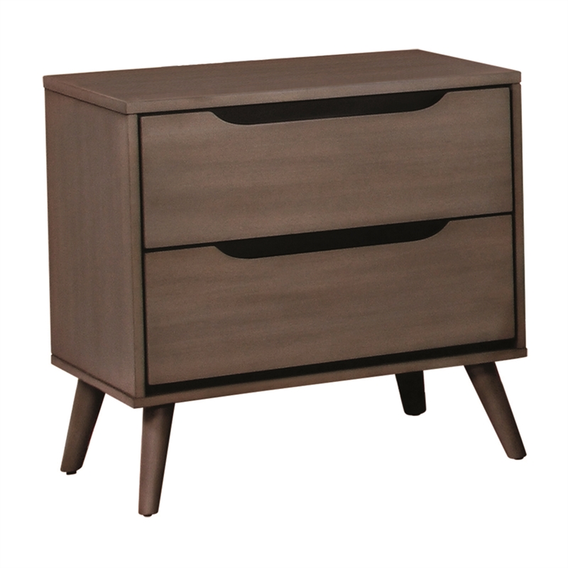 Furniture of America Belkor Mid-Century Modern Wood 2-Drawer Nightstand in Gray