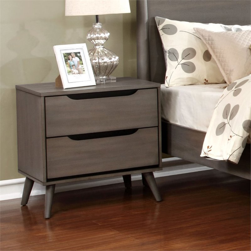 Furniture Of America Belkor Mid Century Modern Wood 2 Drawer Nightstand In Gray Idf 7386gy N