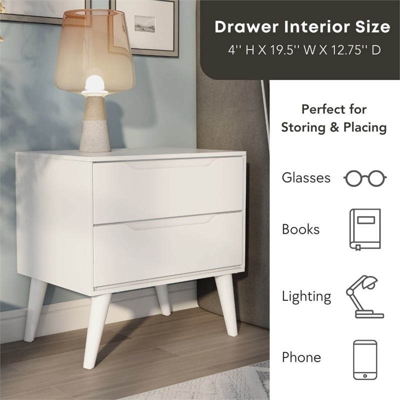 Furniture of America Belkor Mid-Century Modern Wood 2-Drawer Nightstand in Oak
