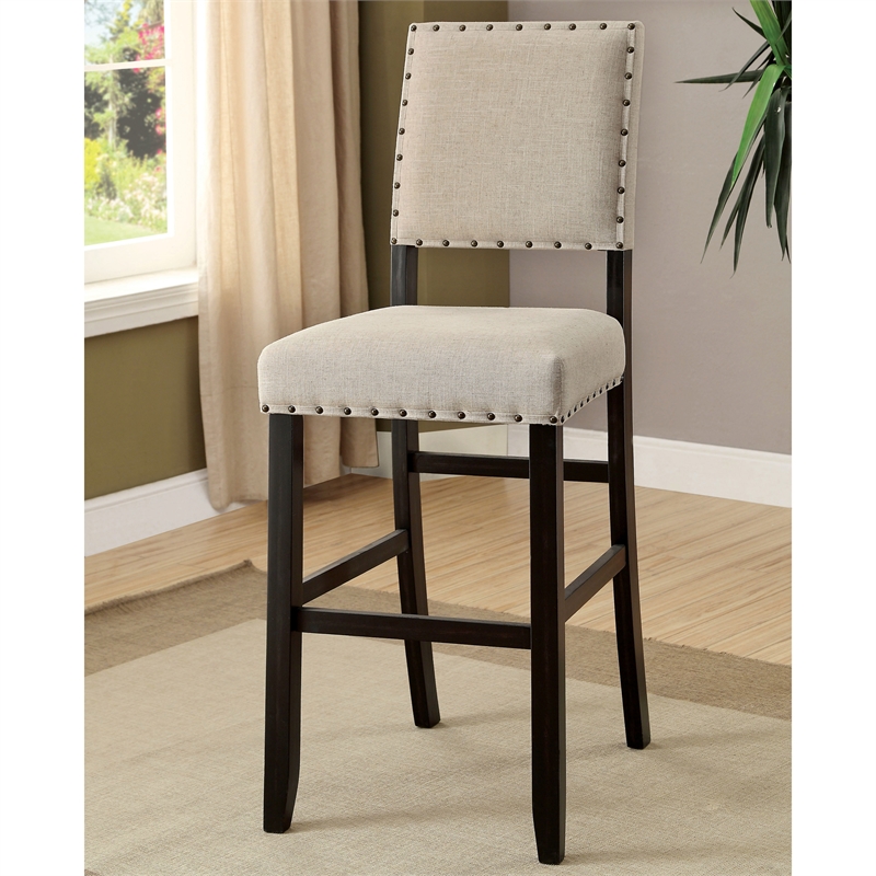 Furniture of America Sinuata Fabric Nailhead Bar Chair in Beige (Set of 2)