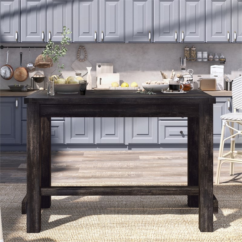 Furniture of America Sinuata Rustic Wood Pub Table in Antique Black