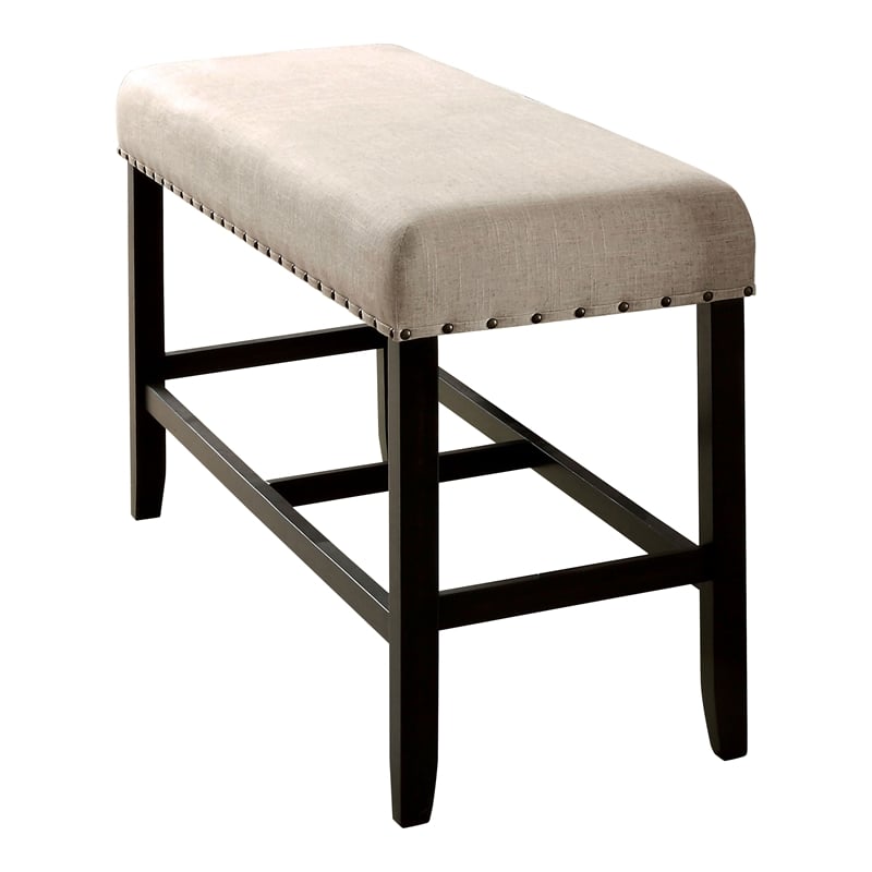 Furniture of America Sinuata Wood Padded Counter Height Bench in Antique Black