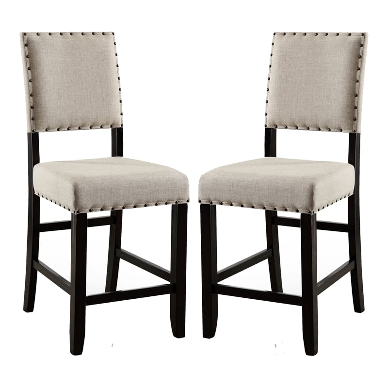Furniture of America Sinuata Fabric Counter Height Chair in Black (Set of 2)