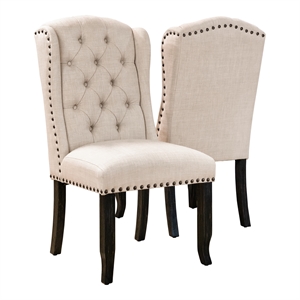 furniture of america sinuata nailhead trim fabric tufted wingback dining side chair (set of 2)