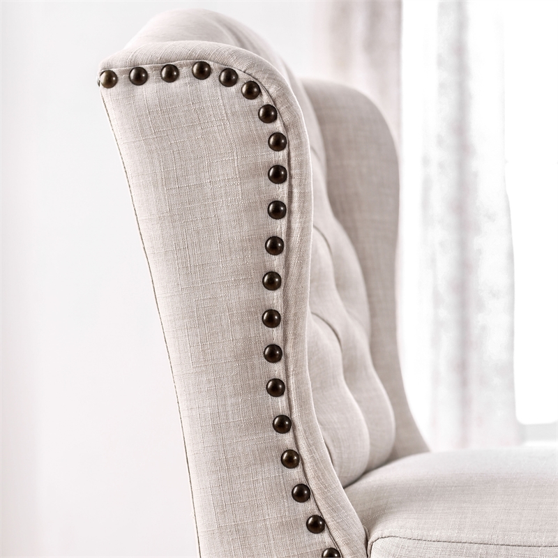 Furniture of America Sinuata Fabric Tufted Side Chair in Beige (Set of 2)