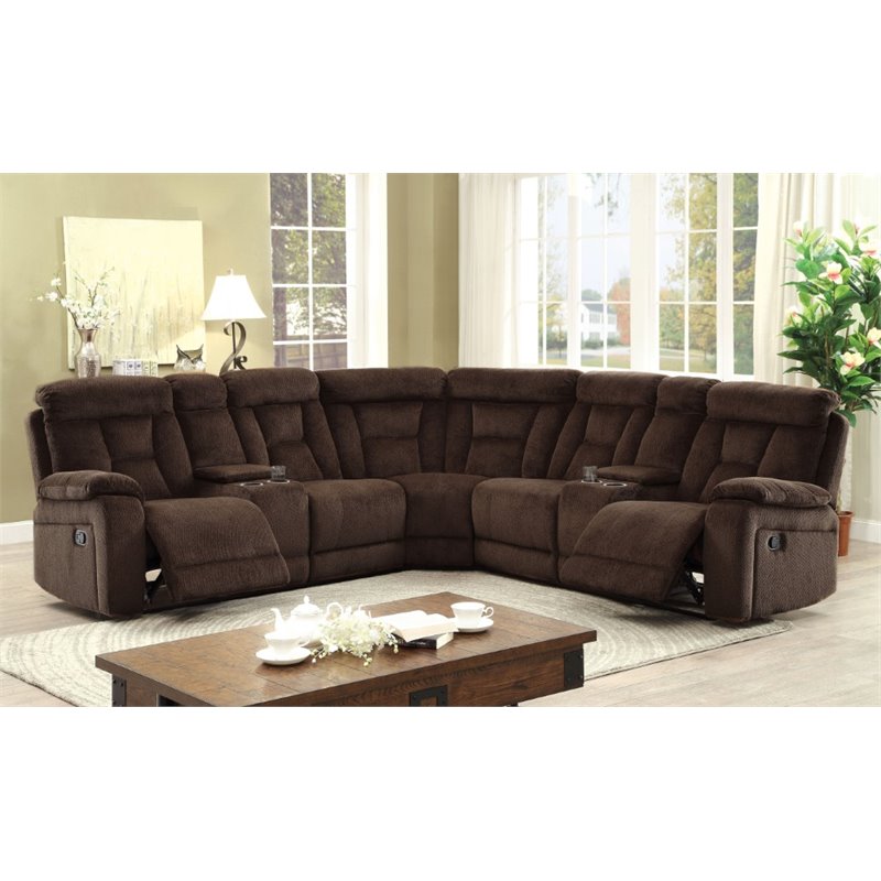 Furniture of America Daniah Chenille Reclining Sectional in Brown