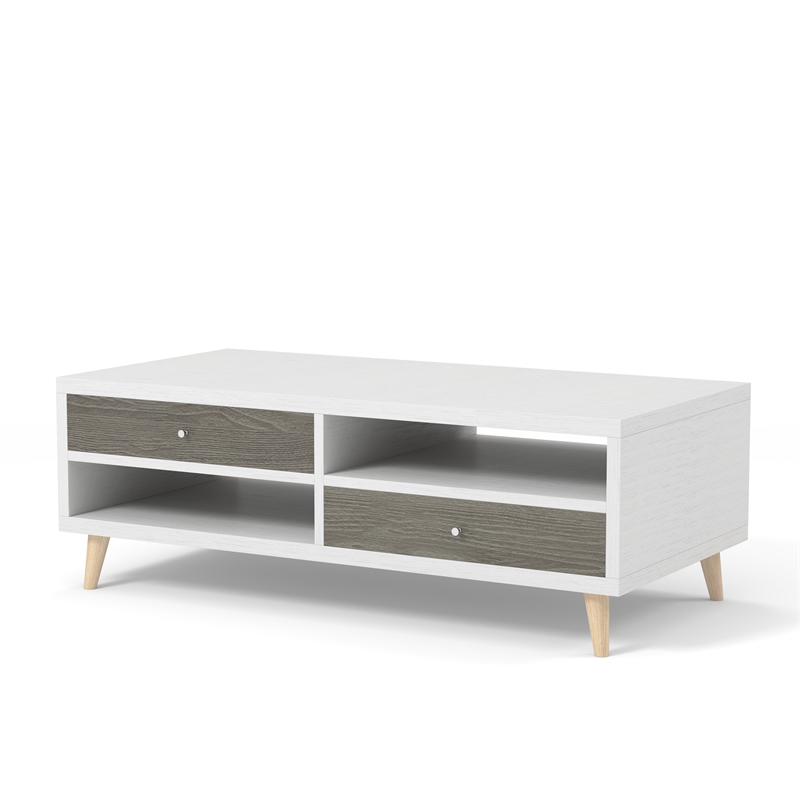 Furniture of America Crayton Wood 2-Drawer Coffee Table in White and Dark Gray