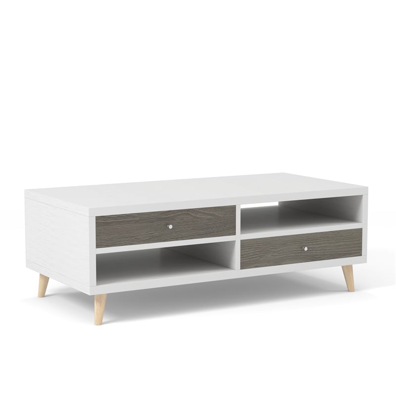 Furniture of America Crayton Wood 2-Drawer Coffee Table in White and Dark Gray
