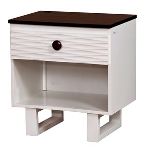 furniture of america solten solid wood 1-drawer nightstand in walnut and white