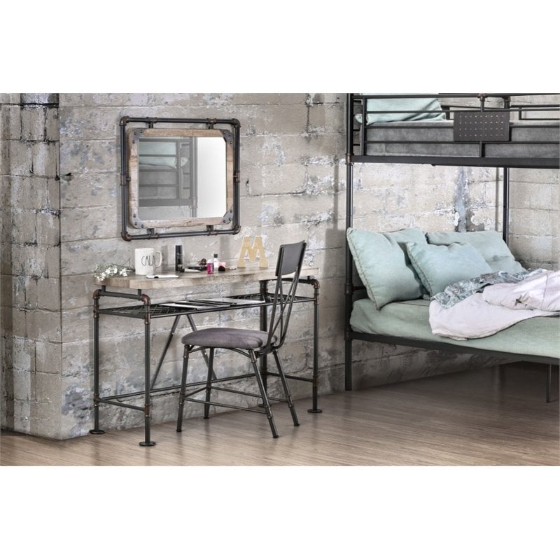 Furniture of America Gee Industrial Metal Wall Mirror in Antique Black