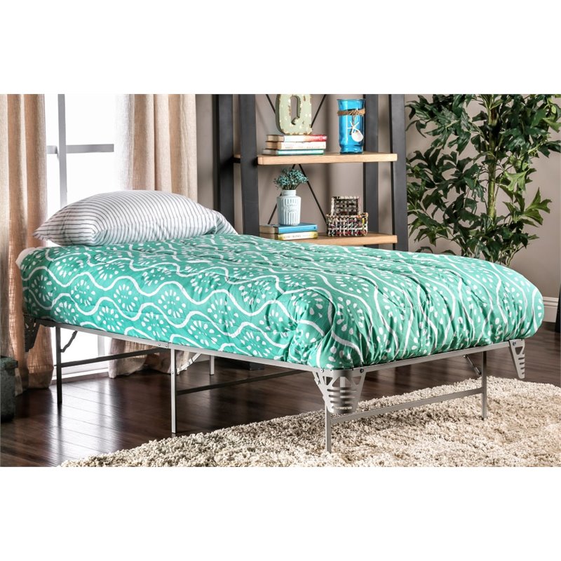 Furniture of America Polosa Transitional Metal Twin Bed Frame in Silver