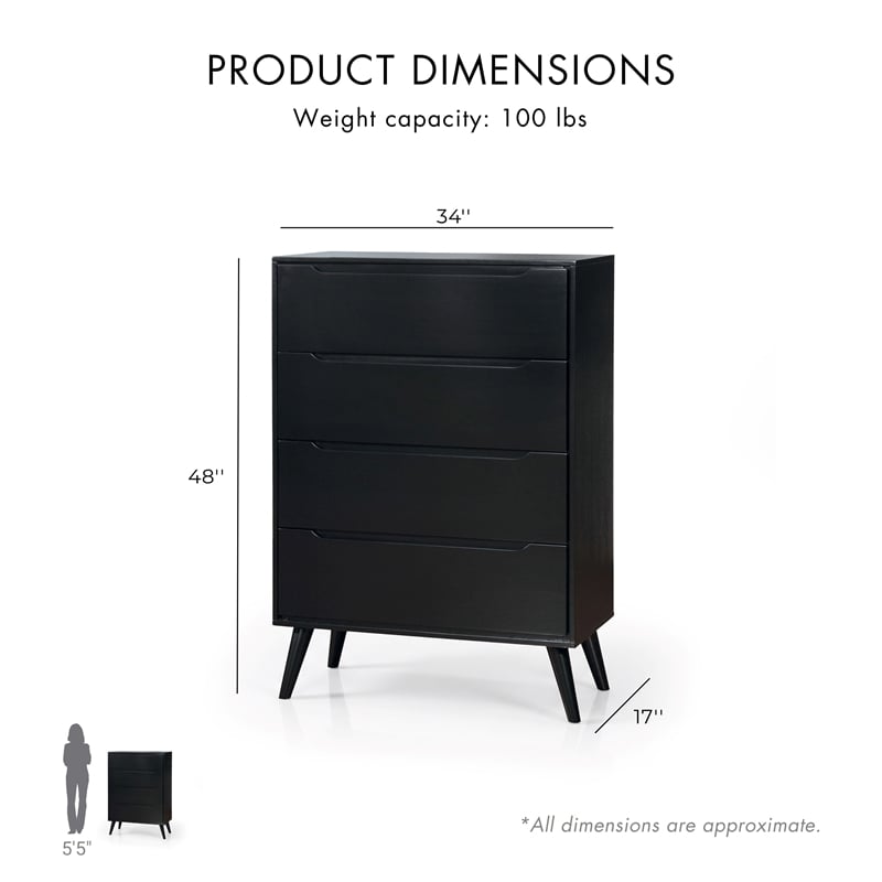 Furniture of America Belkor Mid-Century Modern Wood 4-Drawer Chest in Black
