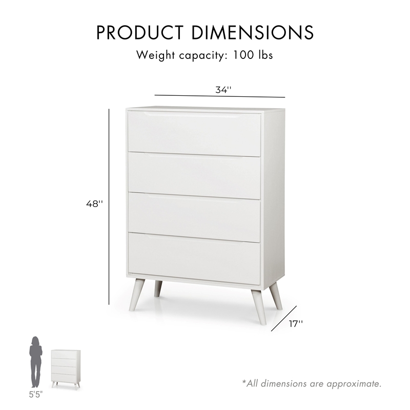 Furniture of America Belkor Mid-Century Modern Wood 4-Drawer Chest in White