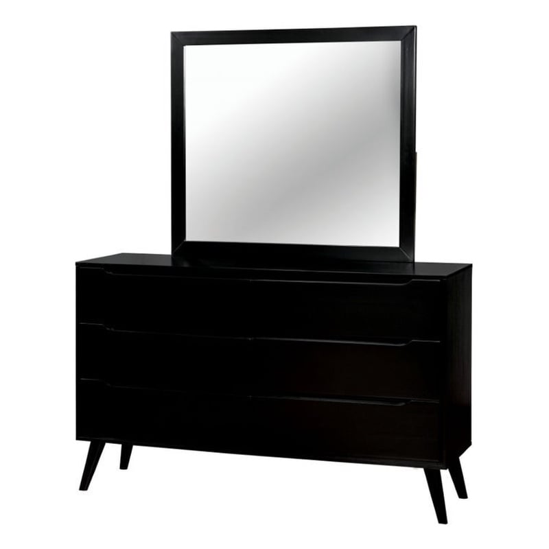 Furniture of America Belkor Solid Wood 6-Drawer Dresser and Mirror Set in Black